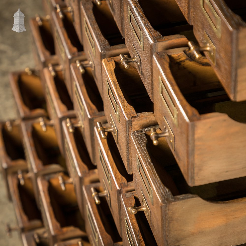 19th C Panelled Oak Index Card Filing Cabinet