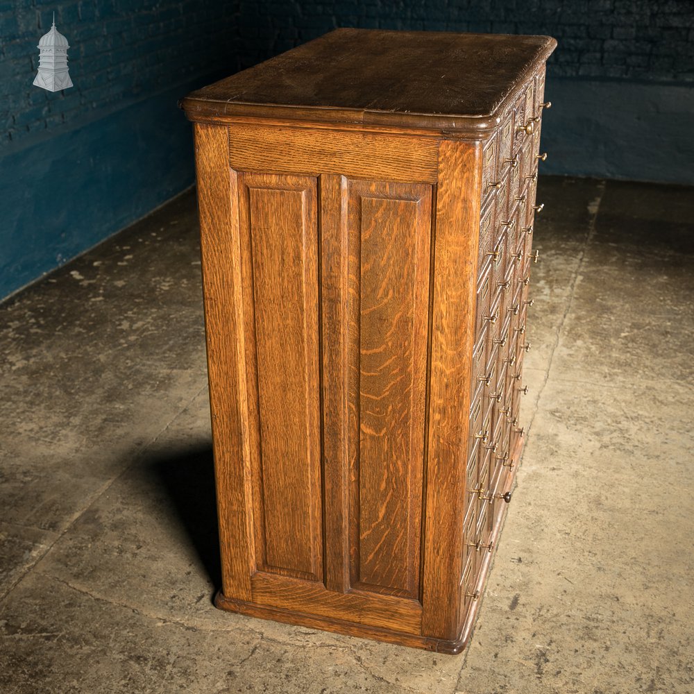 19th C Panelled Oak Index Card Filing Cabinet