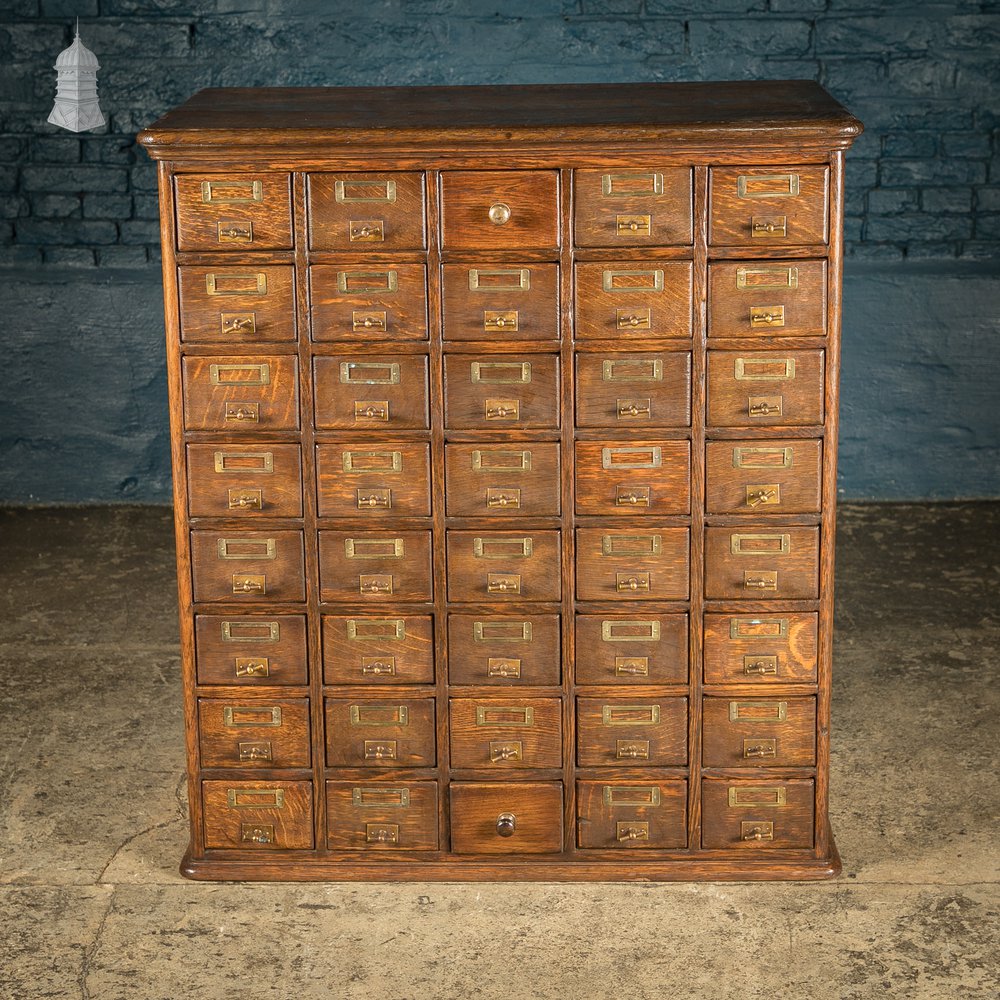 19th C Panelled Oak Index Card Filing Cabinet