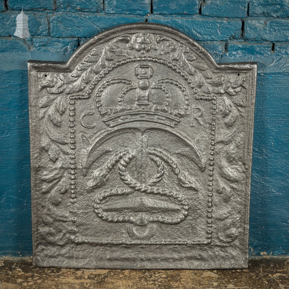 19th C Cast Iron Fireback Featuring Admiralty Anchor & Crown