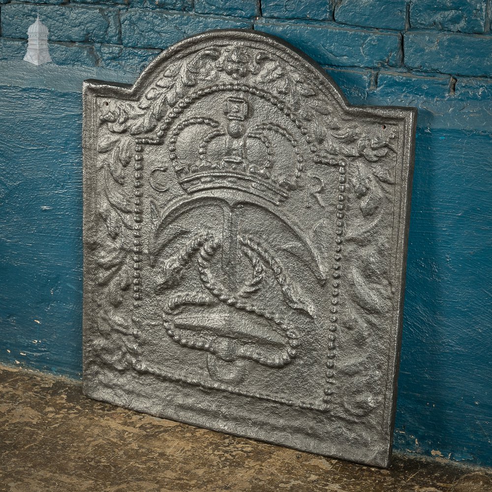 19th C Cast Iron Fireback Featuring Admiralty Anchor & Crown