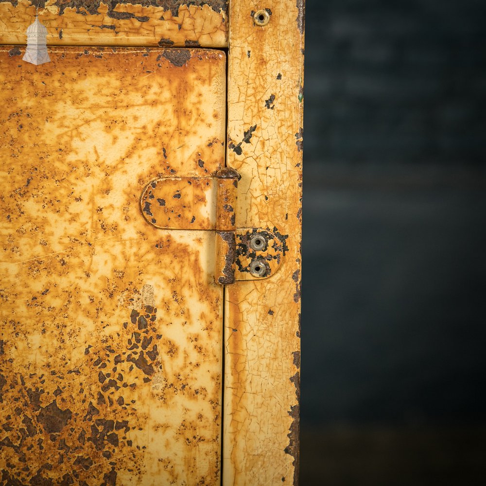 Industrial Wheeled Cabinet, Steel with Distressed Yellow Painted Finish