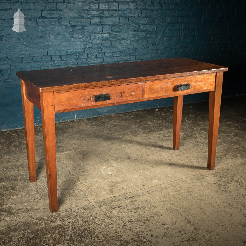 5 Foot Long Mid Century Iroko School Science Lab Table Bench with 2 Drawers