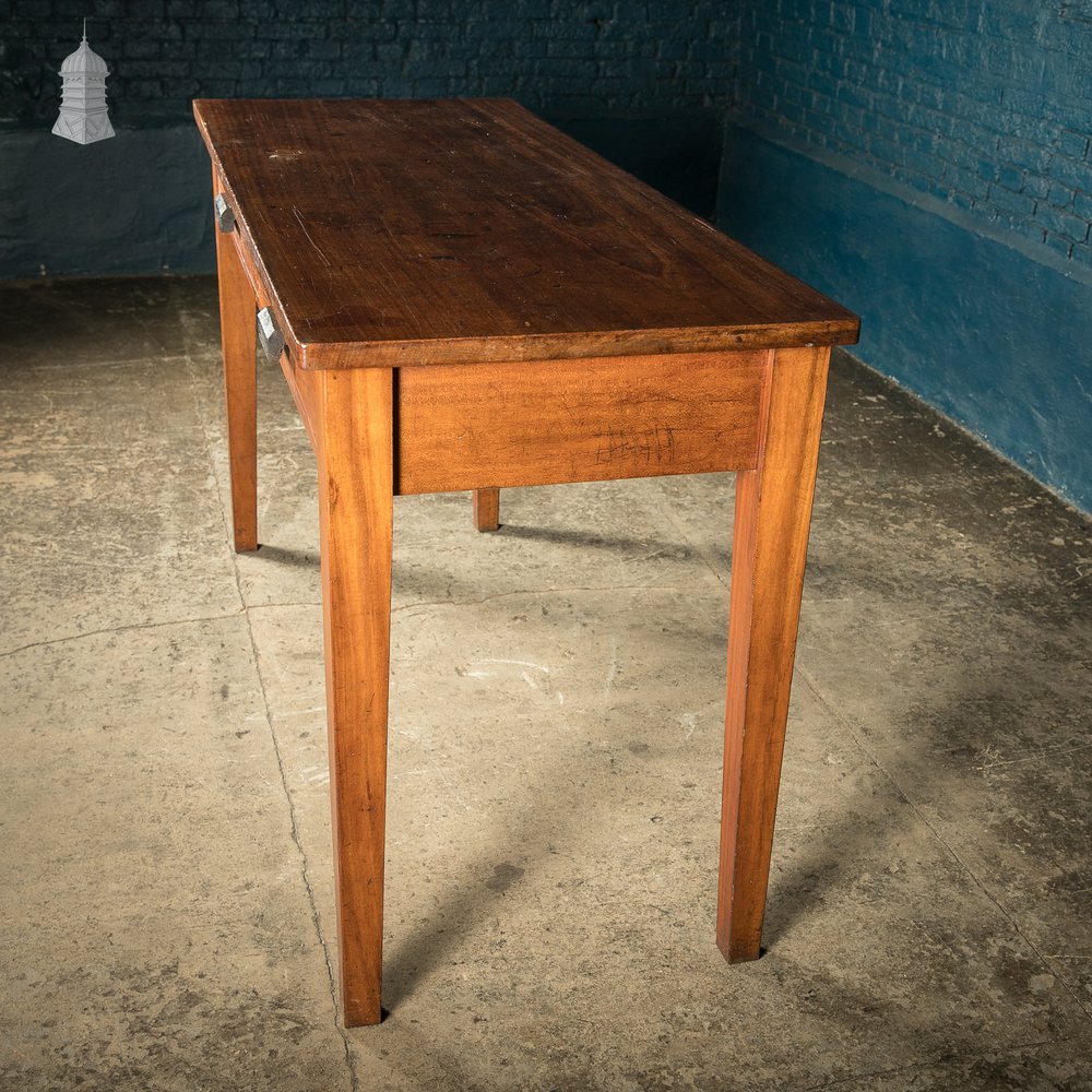 5 Foot Long Mid Century Iroko School Science Lab Table Bench with 2 Drawers