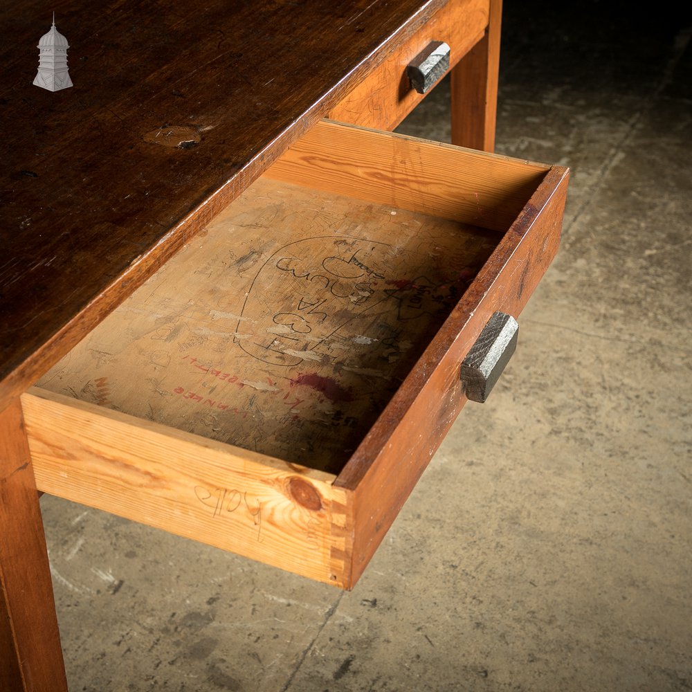 5 Foot Long Mid Century Iroko School Science Lab Table Bench with 2 Drawers