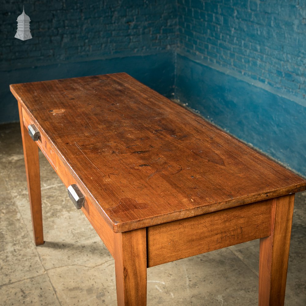 5 Foot Long Mid Century Iroko School Science Lab Table Bench with 2 Drawers