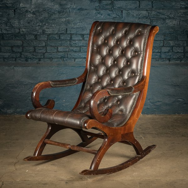 Leather Rocking Chair, Vintage, Button Back