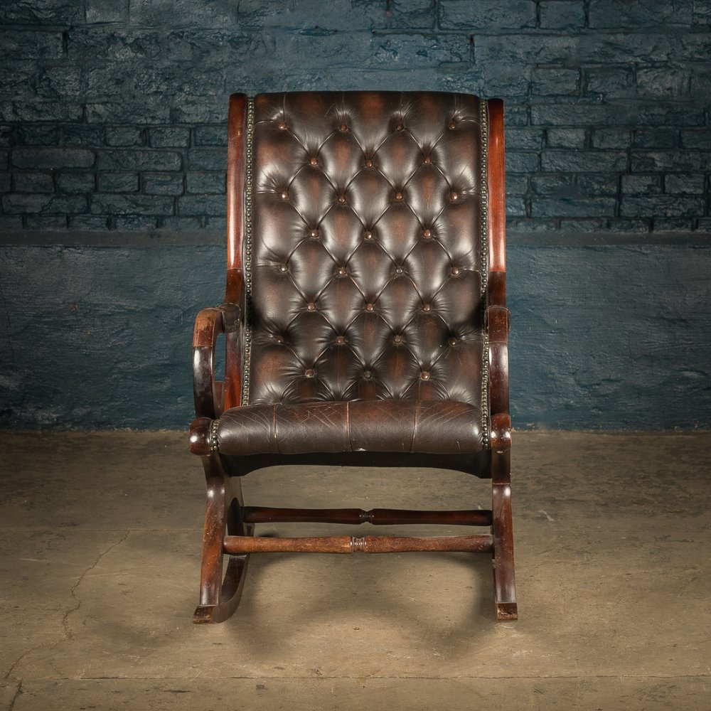 Leather Rocking Chair, Vintage, Button Back