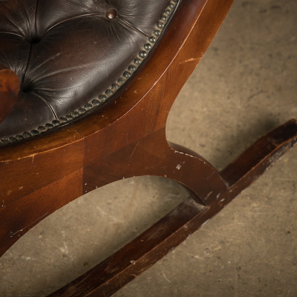 Leather Rocking Chair, Vintage, Button Back