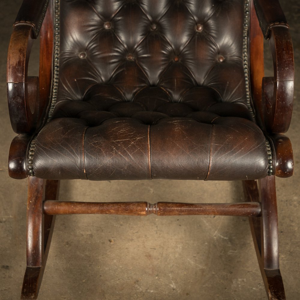 Leather Rocking Chair, Vintage, Button Back