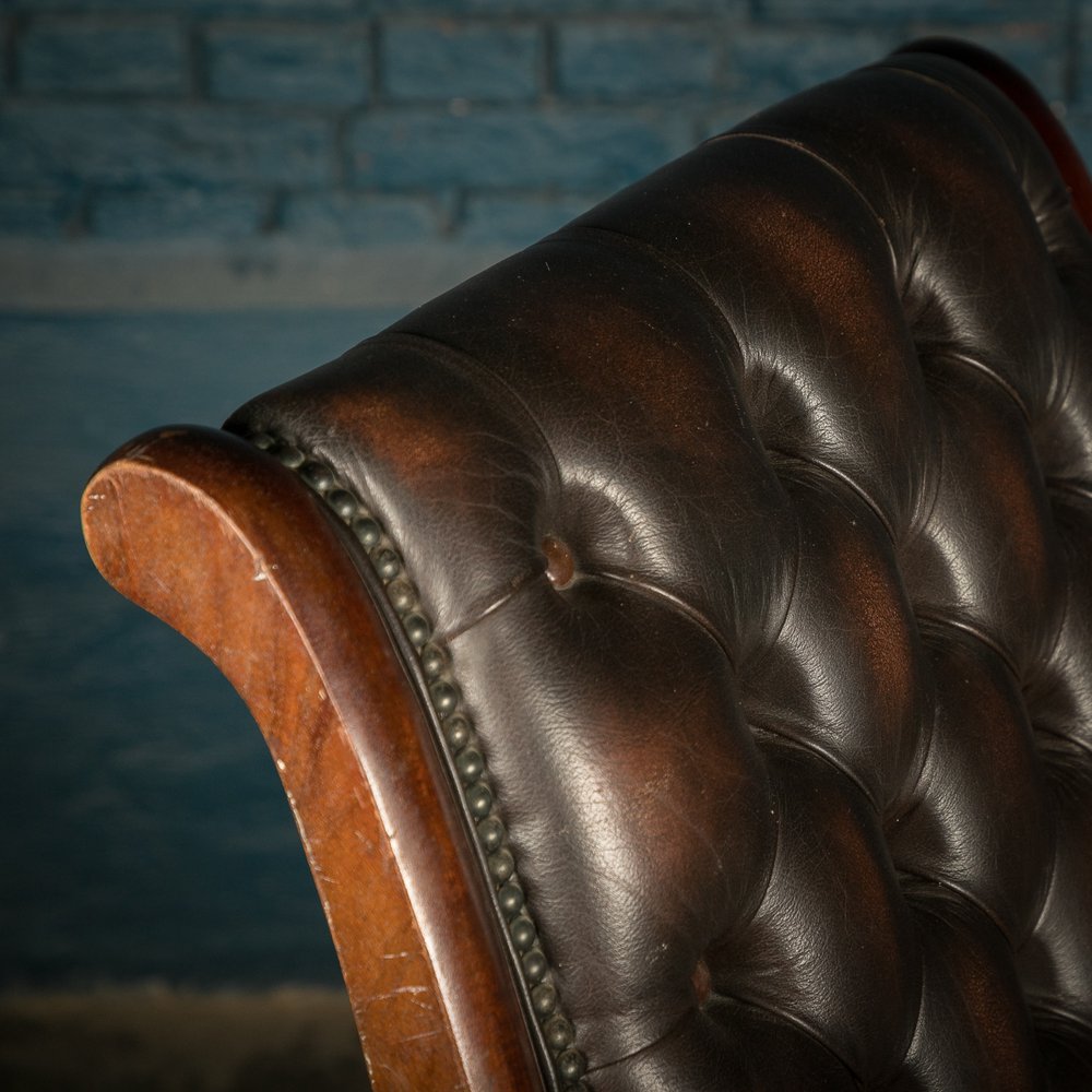 Leather Rocking Chair, Vintage, Button Back