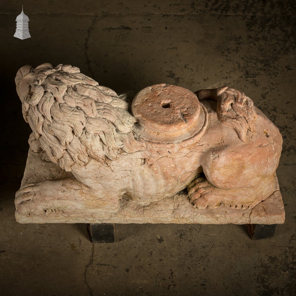 Marble Recumbent Lions, Pair