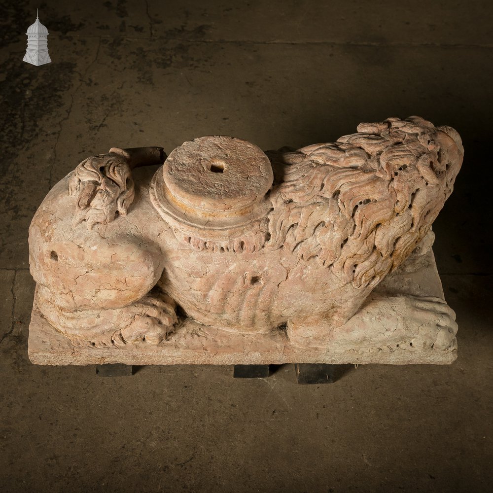 Marble Recumbent Lions, Pair