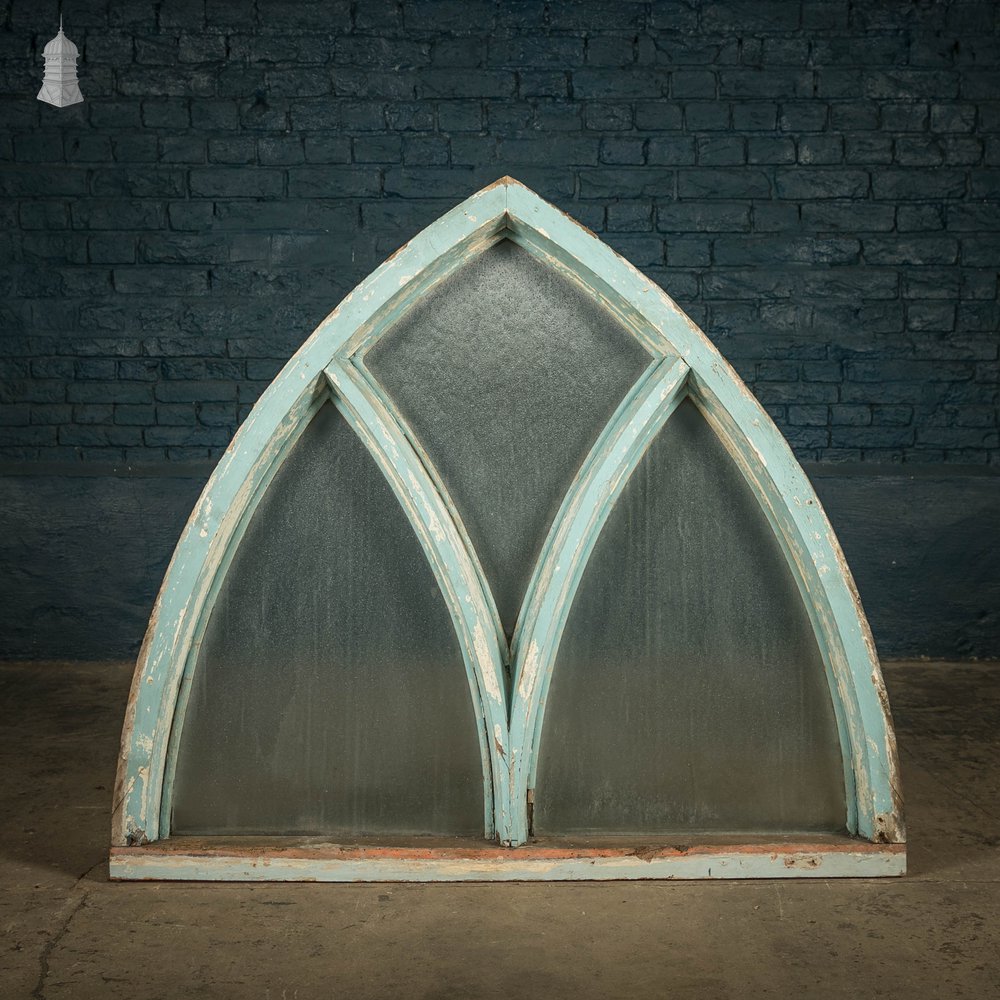 Gothic Arched Window, Distressed Paint Finish and Textured Glass