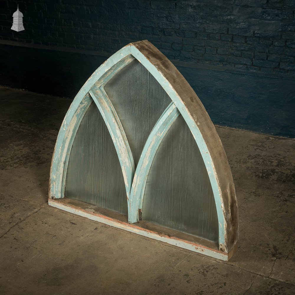 Gothic Arched Window, Distressed Paint Finish and Textured Glass