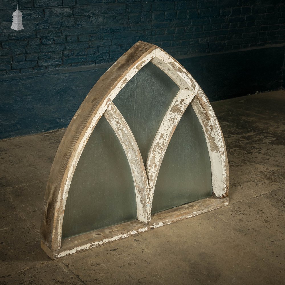 Gothic Arched Window, Distressed Paint Finish and Textured Glass