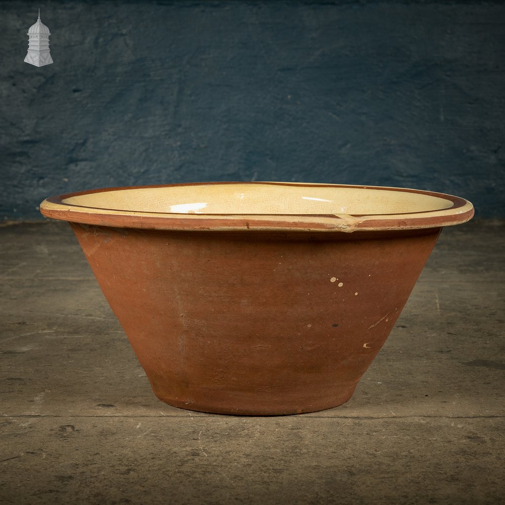 Set of Three 19th C French Dairy Bowls with Worn Glazed Finish