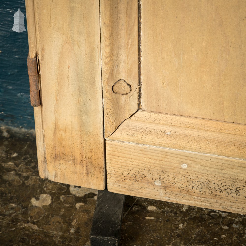 Pair of Small 19th C Stripped Pine Cupboard Doors with Moulded Panels & Beaded Hinge Rails