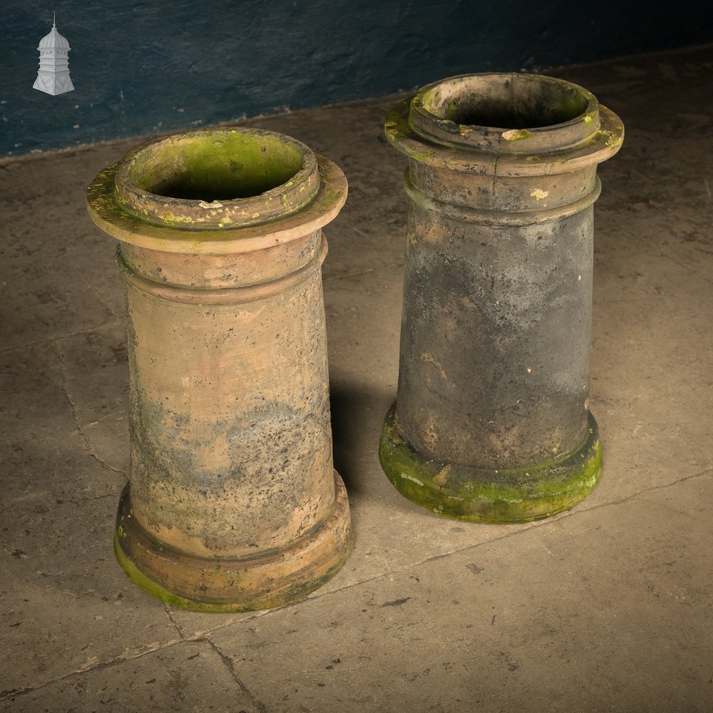 Rook Chimney Pots Pair, Weathered Garden Planters