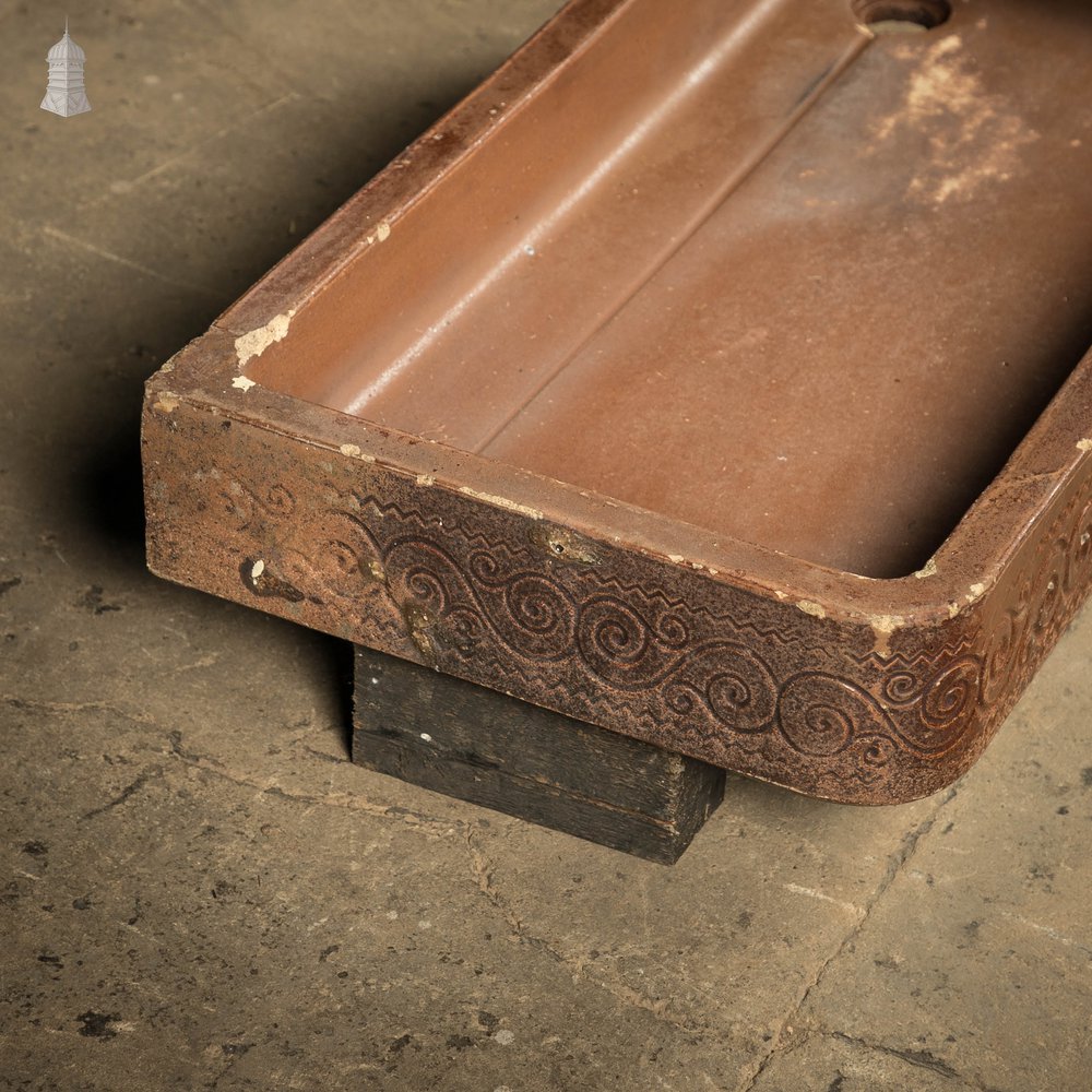 Shallow Trough Sink, 19th C Salt Glazed, Left Hand Return with Decorative Floral Design