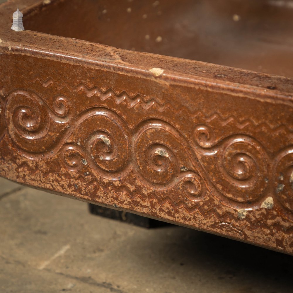 Shallow Trough Sink, 19th C Salt Glazed, Left Hand Return with Decorative Floral Design