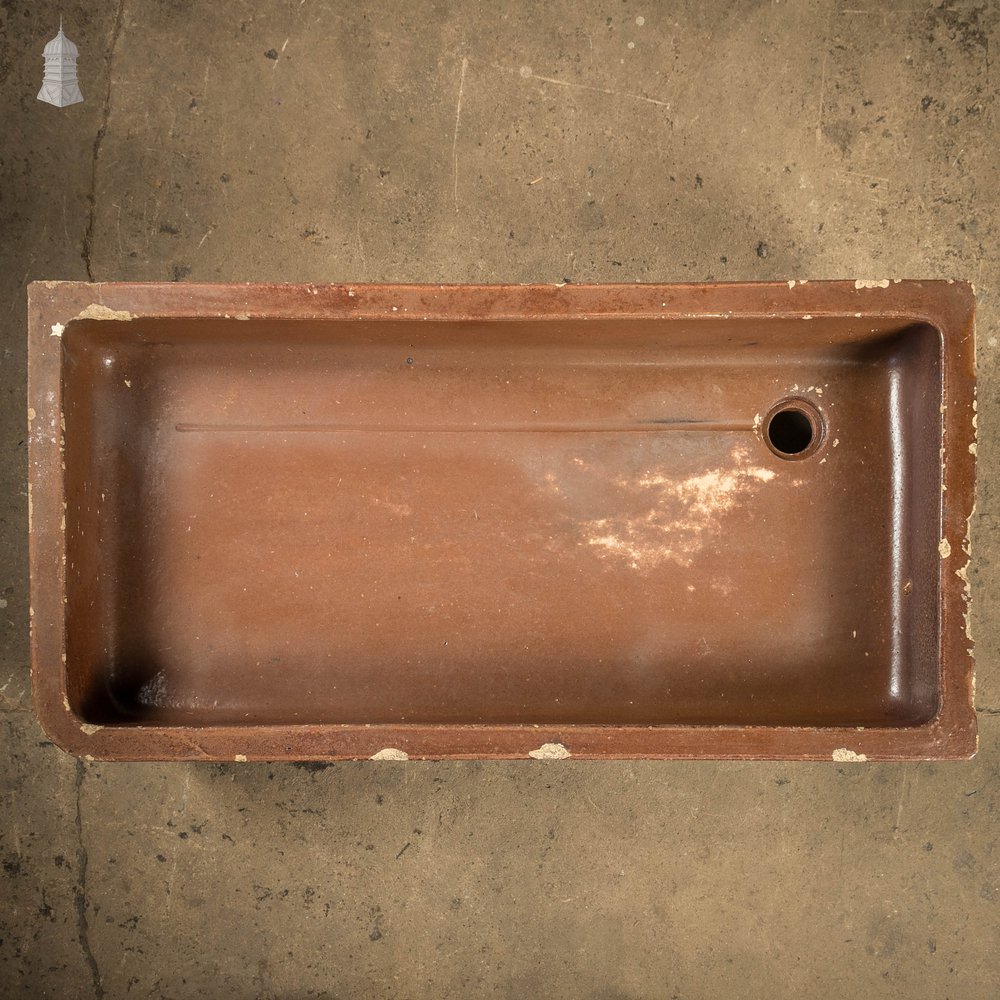 Shallow Trough Sink, 19th C Salt Glazed, Left Hand Return with Decorative Floral Design