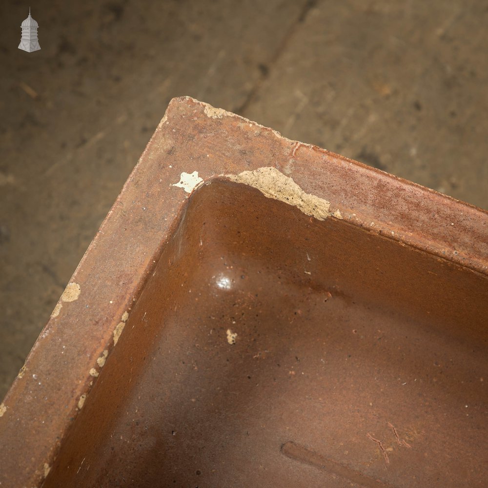 Shallow Trough Sink, 19th C Salt Glazed, Left Hand Return with Decorative Floral Design