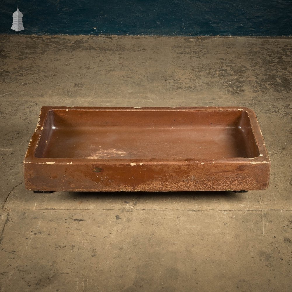 Shallow Trough Sink, 19th C Salt Glazed, Left Hand Return with Decorative Floral Design