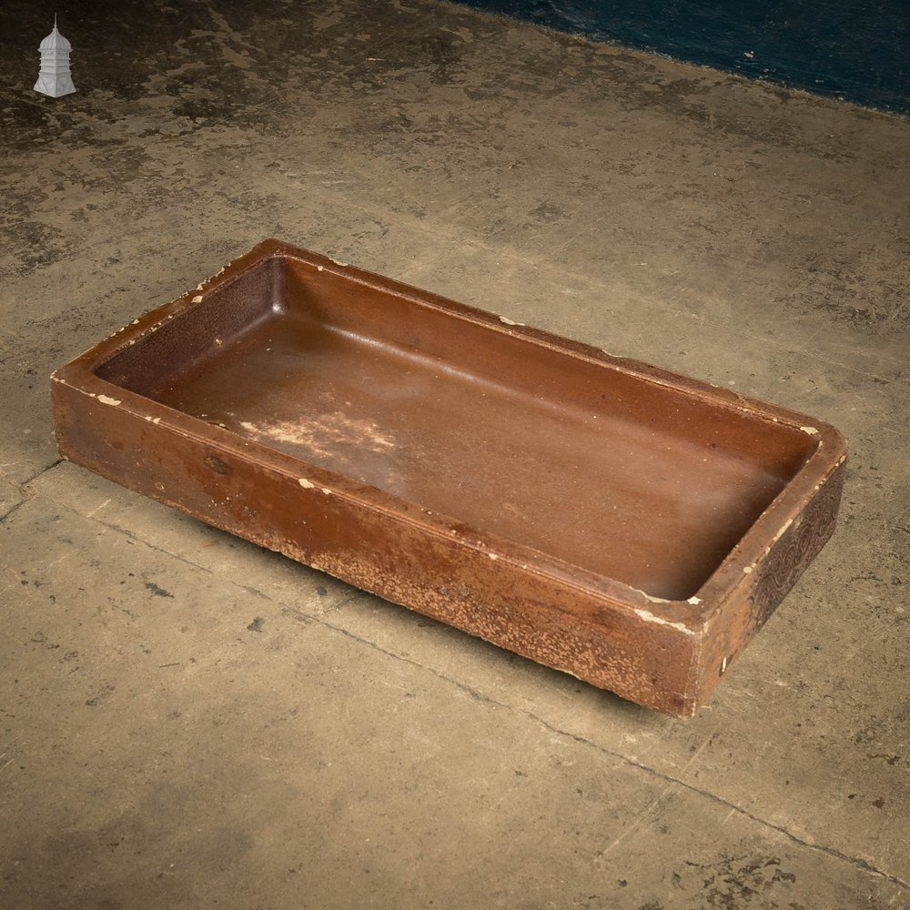 Shallow Trough Sink, 19th C Salt Glazed, Left Hand Return with Decorative Floral Design