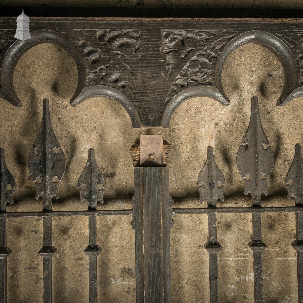 Gothic Gate Frames, 19th C Carved Oak with Cast Iron Elements