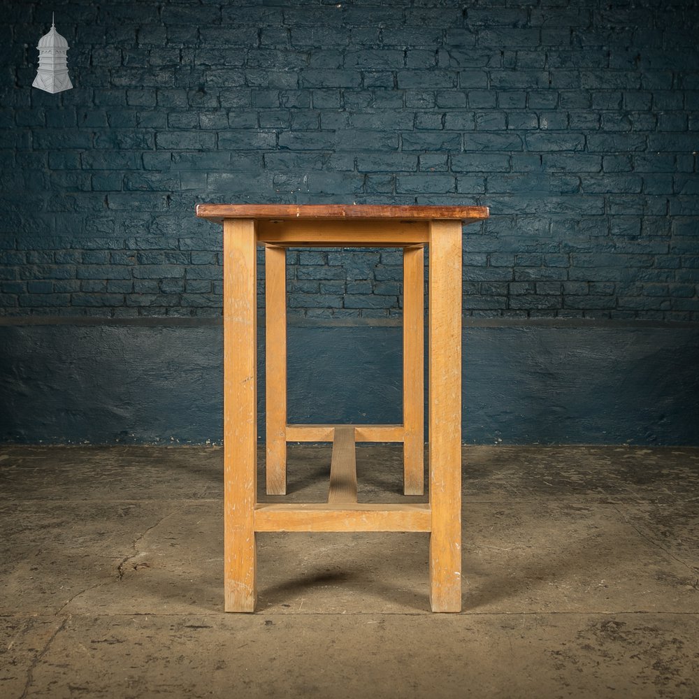 School Workbench Table, Mid Century Beech and Iroko Science Laboratory