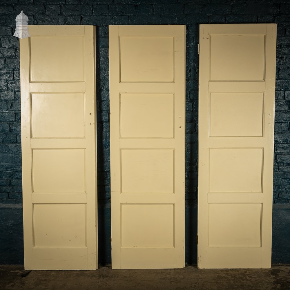 3 Cupboard Doors – Cream Painted, 4 Moulded Panels, Pull Handles