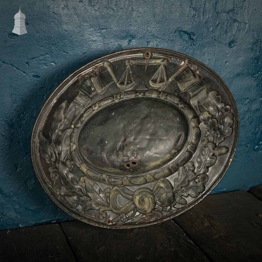 Court Bailiff Sign, French, Brass with painted logo “Etudes & Hussier Greffier” – Studies & Bailiff Clerk