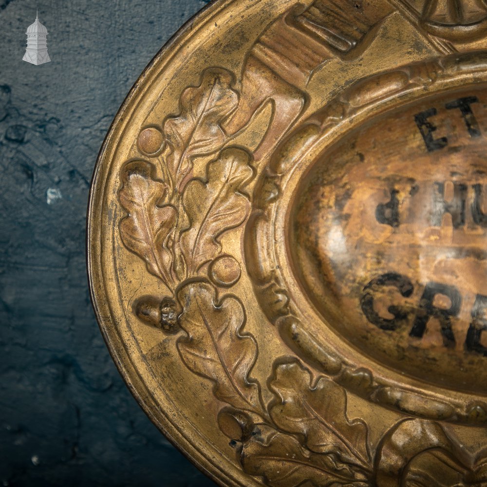 Court Bailiff Sign, French, Brass with painted logo “Etudes & Hussier Greffier” – Studies & Bailiff Clerk