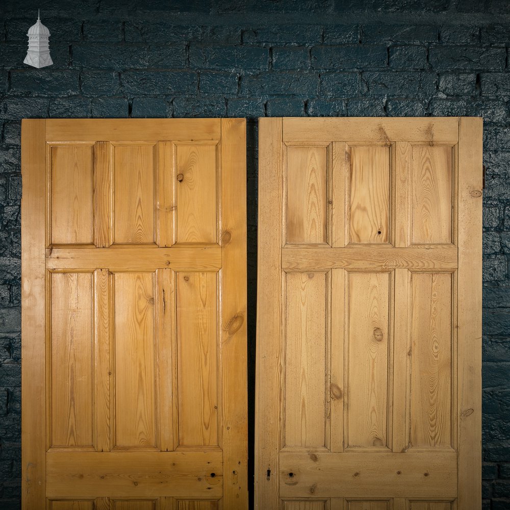 Paneled Pine Doors, Pair of 6 Panel Pine Doors