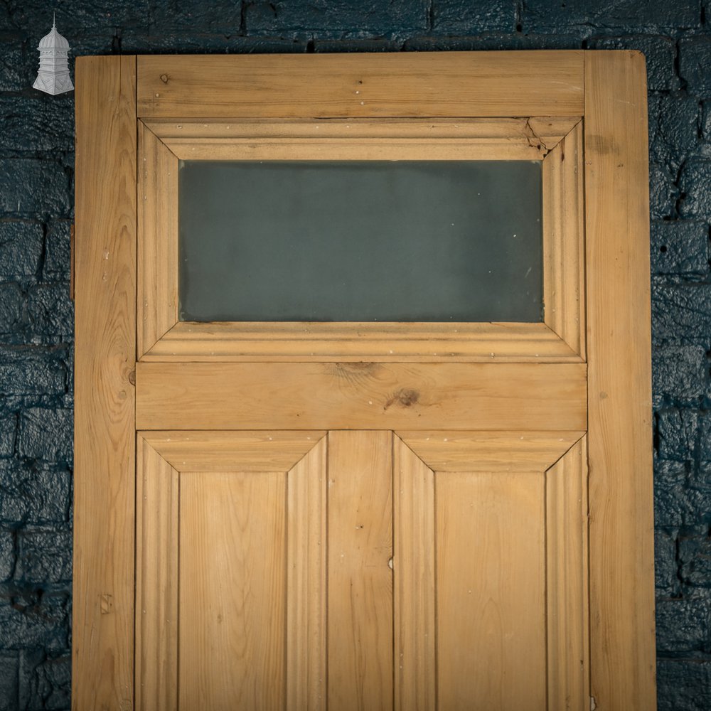 Glazed Pine Door, Pine 5 Panel, Textured Glass Top Panel