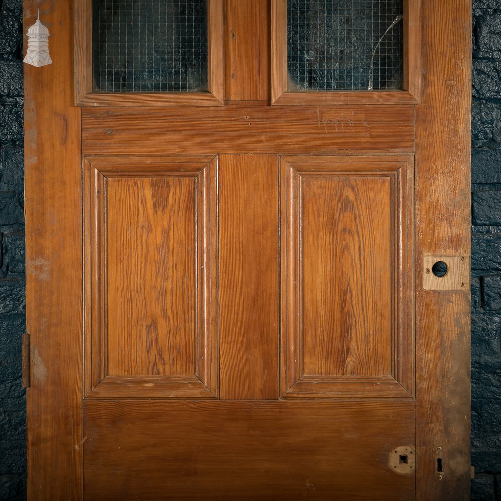 Glazed Pine Door, Pitch Pine, 6 Panels, 2 with Wired Glass