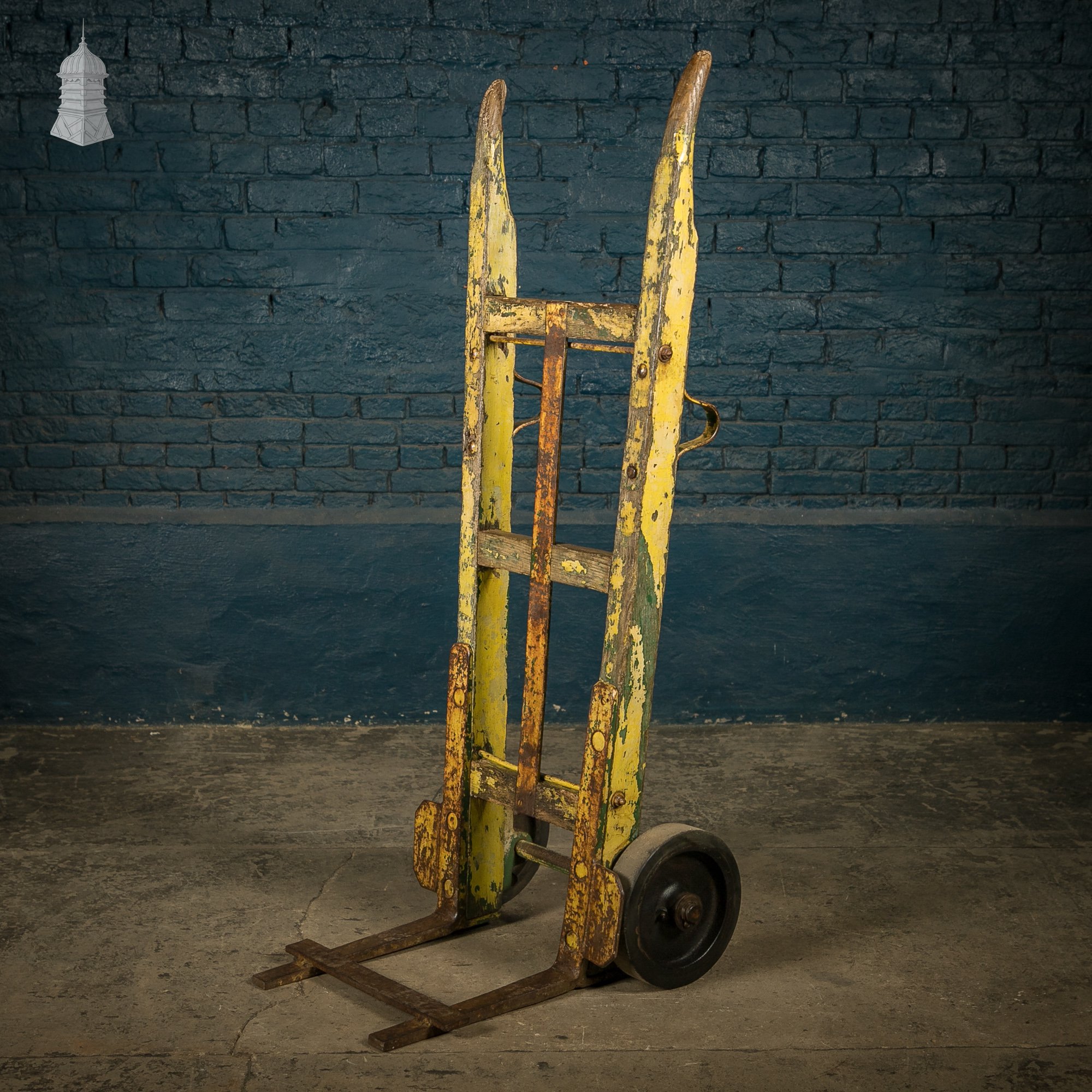 Sack Barrow Hand Truck, Vintage with Distressed Yellow Paint Norfolk Reclamation