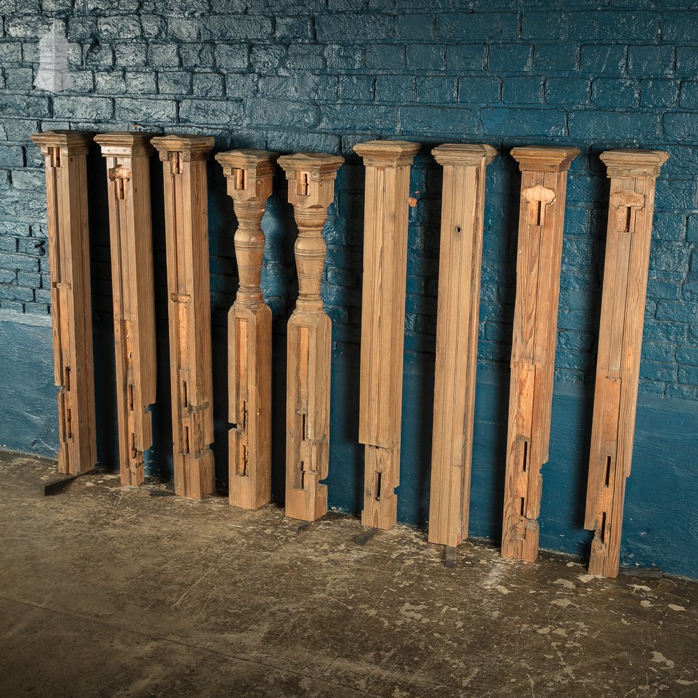 Batch of 9 Pitch Pine Newel Posts