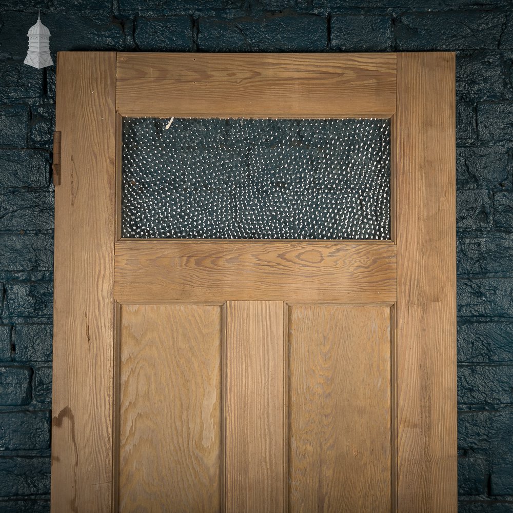 Glazed Pine Door, Pine 5 Panel, ‘Hammered’ Style Textured Glass Top Panel