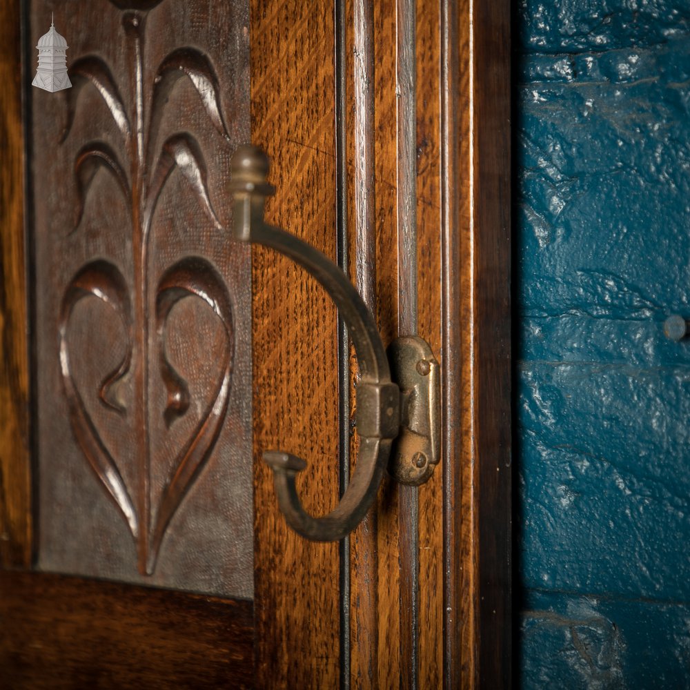 Coat Hat Rack, 4 Hook, Oak with Decorative Copper Inserts