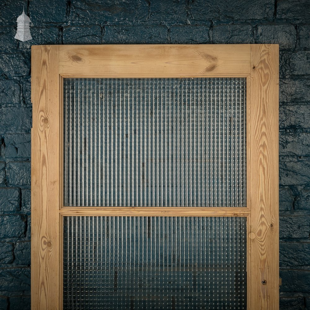 Glazed Pine Door, 4 Panel, 3 Fitted with Cross Reeded Textured Glass