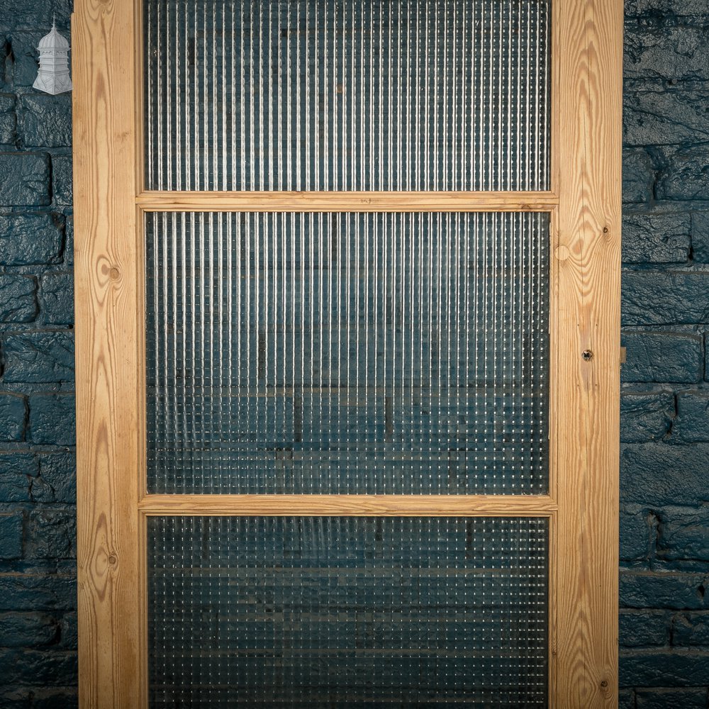 Glazed Pine Door, 4 Panel, 3 Fitted with Cross Reeded Textured Glass