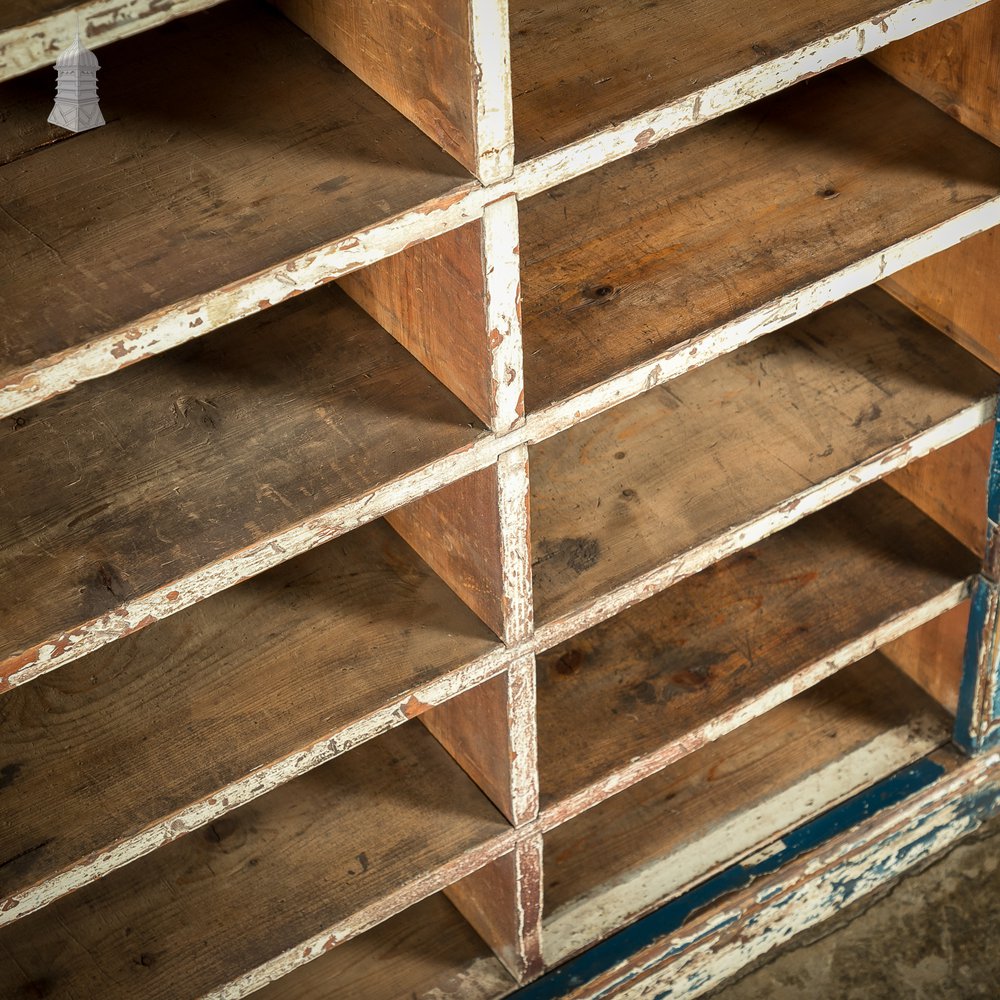 Industrial Pigeon Hole Shelf Unit with Distressed Blue Painted Finish