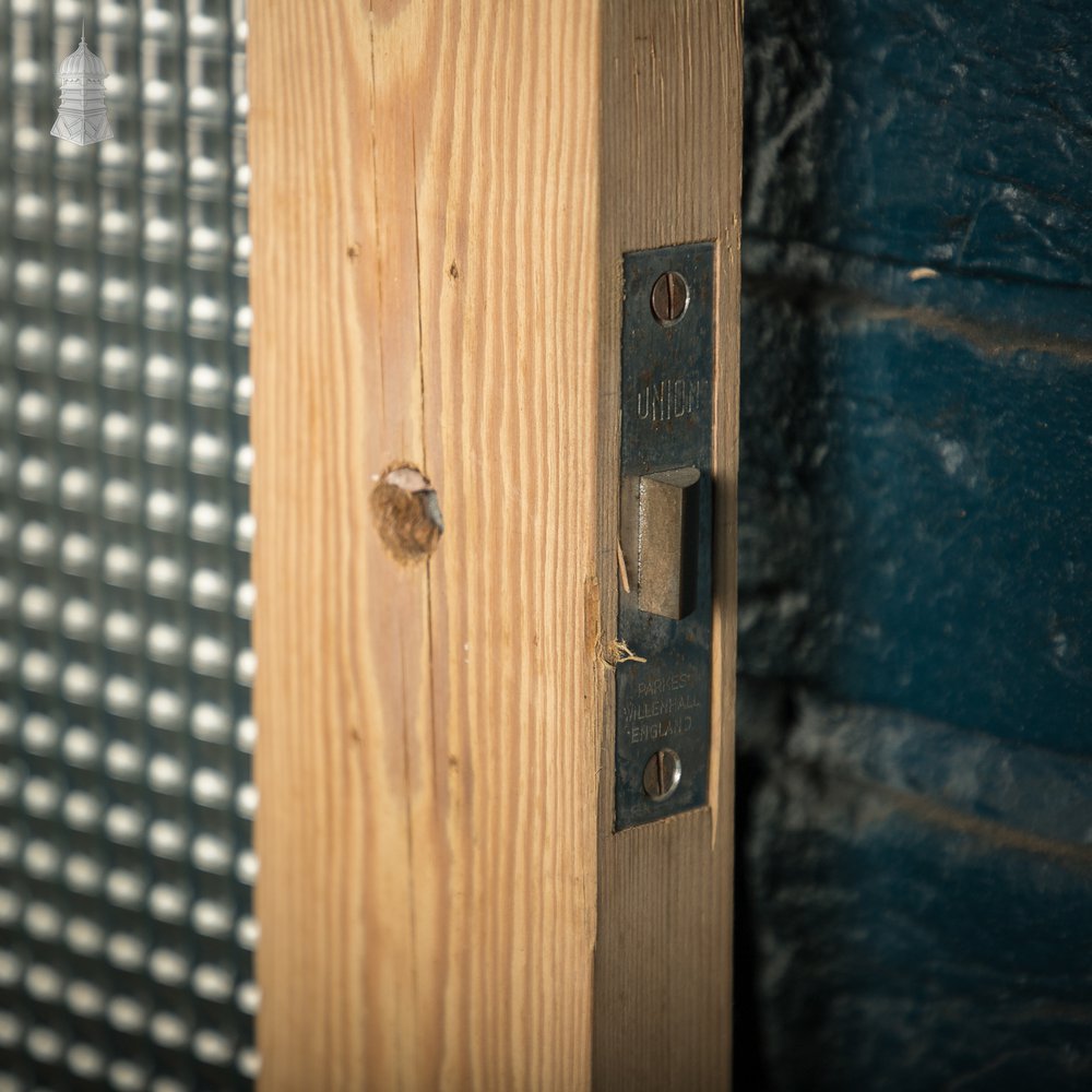 Glazed Pine Door, 4 Panel, 3 Fitted with Cross Reeded Textured Glass