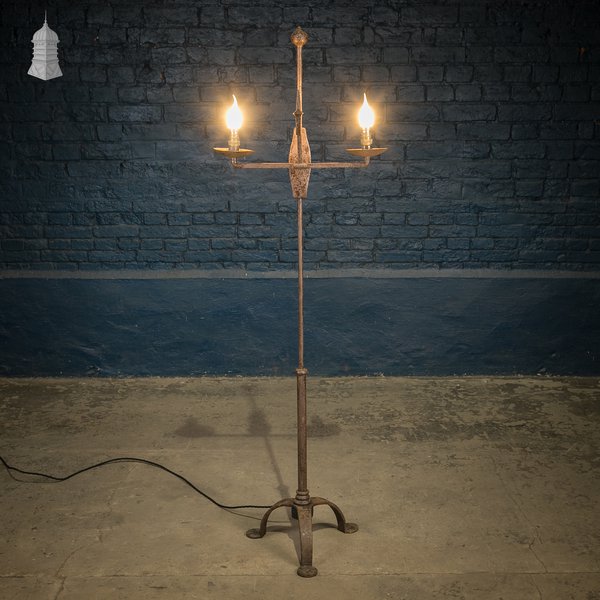 Rush Light Floor Lamp, Repurposed Wrought Iron Rush Light Holder