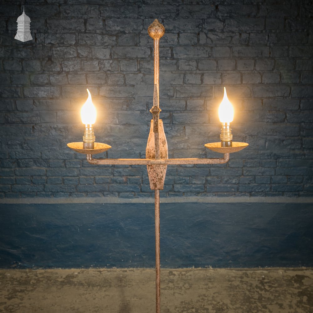 Rush Light Floor Lamp, Repurposed Wrought Iron Rush Light Holder