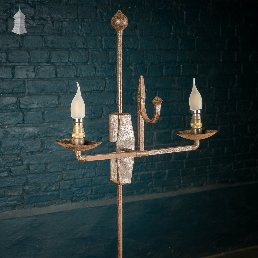 Rush Light Floor Lamp, Repurposed Wrought Iron Rush Light Holder