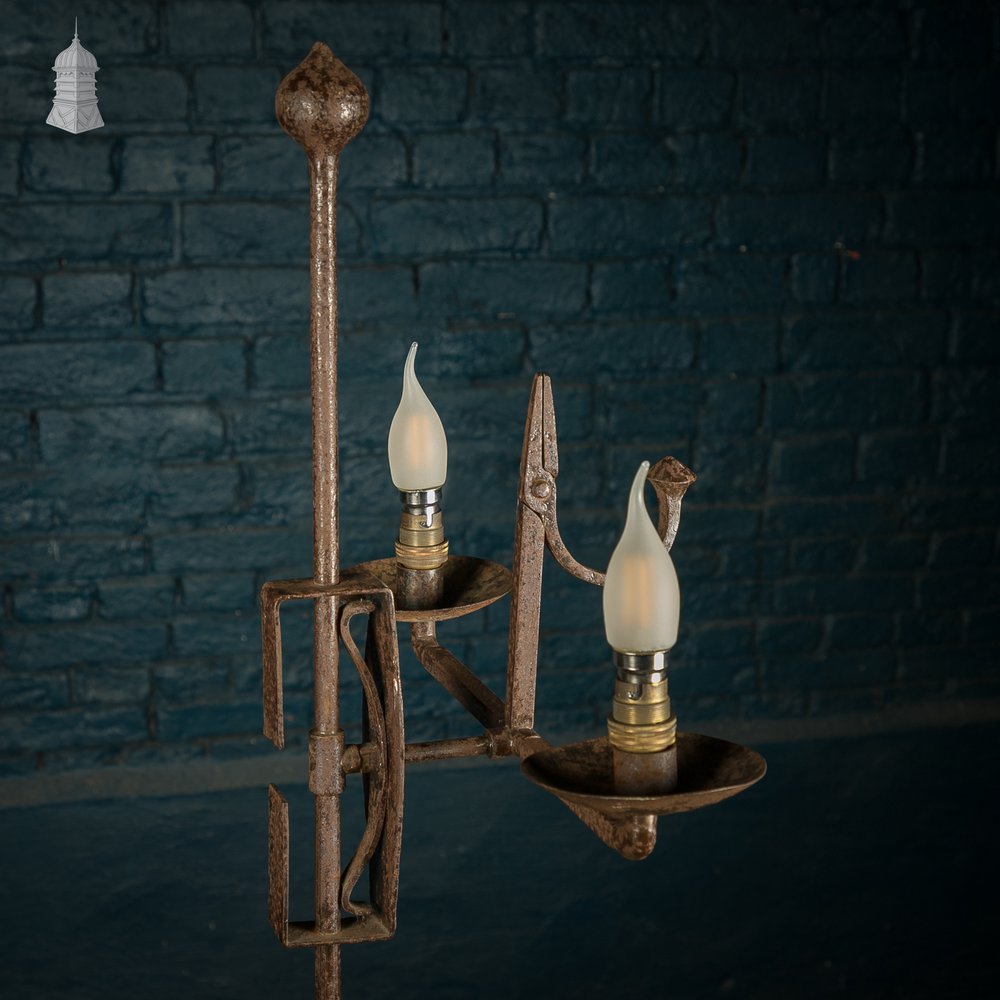 Rush Light Floor Lamp, Repurposed Wrought Iron Rush Light Holder