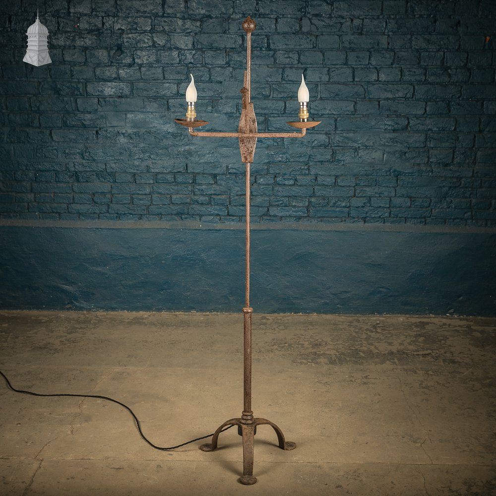 Rush Light Floor Lamp, Repurposed Wrought Iron Rush Light Holder